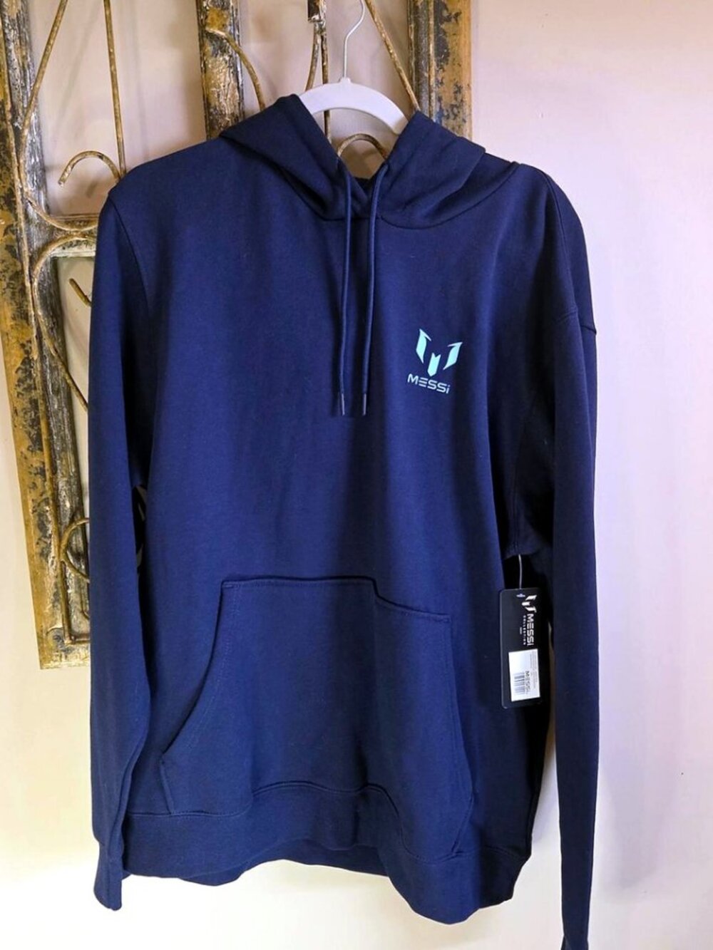 Messi Collection Men's Pullover Hoodie Navy Blue Logo Graphic Size L NWT